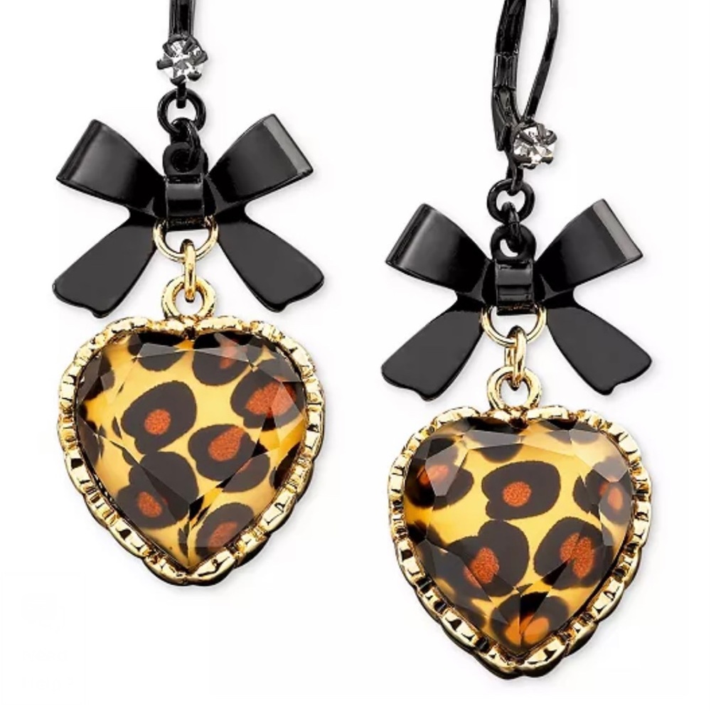 Betsey Johnson Leopard Heart Drop Earrings